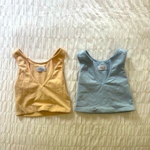 2 OH POLLY Cropped Shirts W/ V Neck